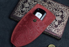 Handmade Leather Floral Mens Cool Car Key Wallet Coin Wallet Pouch Car KeyChain for Men
