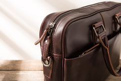 Red Brown Leather Mens Briefcase Work Bag Laptop Bag Business Bag for Men - iwalletsmen