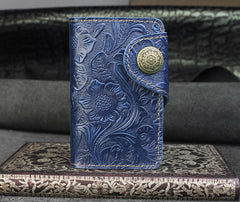 Handmade Leather Floral Mens Cool Key Wallet Wallet Card Holder Small Card Keychain Wallets for Men