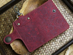 Handmade Leather Floral Mens Cool Key Wallet Wallet Card Holder Small Card Keychain Wallets for Men