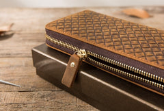Cool Leather Mens Braided Long Zipper Clutch Wallet Long Wallet for Men - iwalletsmen