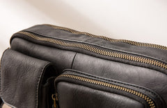 black messenger bag small Black Leather Messenger Bag Men's Black Crossbody Bag Small Black Messenger Bag
