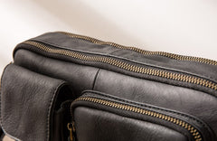 Black Cool Small Leather Mens Messenger Bags Shoulder Bags for Men - iwalletsmen