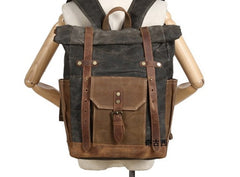 Waxed Canvas Leather Mens Travel Backpacks Canvas Backpack Canvas School Backpack for Men - iwalletsmen
