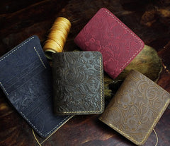 Handmade Leather Floral Mens Cool Slim Leather Wallet Men billfold Wallets Bifold for Men