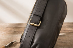 Black Mens Leather Fanny Packs Mens Waist Bag Black Hip Pack Belt Bag Chest Bag for Men - iwalletsmen