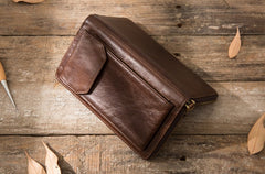 Cool Leather Mens Coffee Long Zipper Clutch Wallet Long Wallet for Men - iwalletsmen