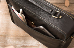 Black Leather Mens Briefcase Work Bag Laptop Bag Business Bag for Men - iwalletsmen