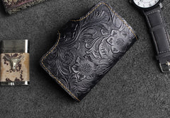 Handmade Leather Floral Mens Cool billfold Wallet Card Holder Small Card Slim Wallets for Men