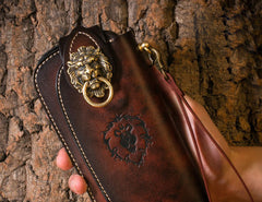 Handmade Leather Mens Cool Long World of Warcraft Leather Chain Wallet Cards Biker Trucker Wallet - iwalletsmen