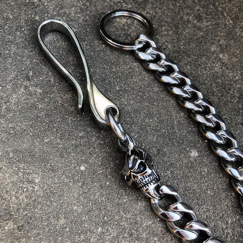 316 Solid Stainless Steel Cool 18'' Skull Wallet Chain Biker