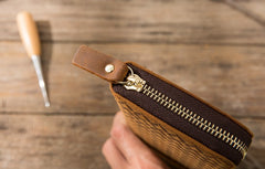 Cool Leather Mens Braided Long Zipper Clutch Wallet Long Wallet for Men - iwalletsmen