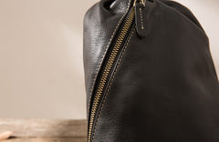 Mens Black Leather Sling Bag Sling Shoulder Bag Sling Backpack for men - iwalletsmen