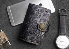 Handmade Leather Floral Mens Cool billfold Wallet Card Holder Small Card Slim Wallets for Men