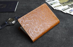 Handmade Leather Floral Mens Cool billfold Wallet Passport Card Holder Small Card Slim Wallets for Men