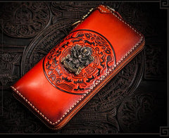 Handmade Leather Tibetan Mens Chain Biker Wallet Cool Leather Wallet Long Clutch Wallets for Men