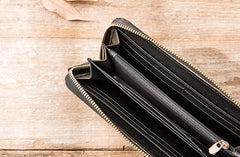 Cool Black Leather Mens Zipper Clutch Wallet Long Wallet for Men - iwalletsmen