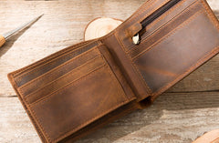 Cool Leather Mens Briaded Small Wallet Bifold Vintage Slim billfold Wallet for Men - iwalletsmen