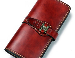 Handmade Leather Mens Chain Biker Wallet Cool Leather Wallet Long Phone Wallets for Men