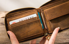 Cool Leather Vintage Mens Small Wallets Zipper billfold Wallets for Men - iwalletsmen