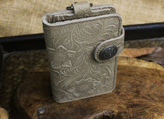 Handmade Leather Floral Mens Cool Key Wallet Wallet Card Holder Small Card Keychain Wallets for Men