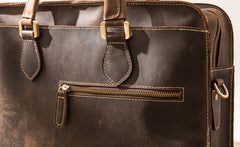 Coffee Leather Mens Briefcase Work Bag Laptop Bag Business Bag for Men - iwalletsmen