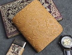 Handmade Leather Floral Mens Cool Slim Leather Wallet Men billfold Wallets Bifold for Men