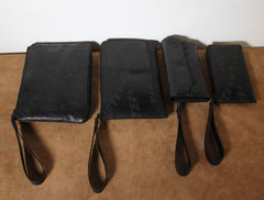 Handmade Leather Mens Clutch Cool Slim Wallet Zipper Clutch Wristlet Wallet for Men