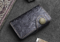 Handmade Leather Floral Mens Cool Key Wallet Wallet Card Holder Small Card Keychain Wallets for Men