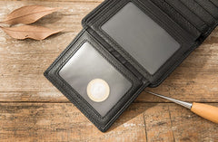 Black Cool Leather Mens Small Wallet Trifold Vintage billfold Wallet for Men - iwalletsmen