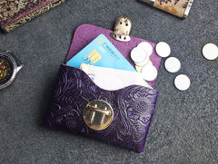 Handmade Leather Floral Mens Cool billfold Wallet Card Holder Small Card Slim Wallets for Men