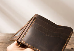 Cool Leather Mens Coffee Slim Small Wallet Bifold Vintage billfold Wallet for Men - iwalletsmen