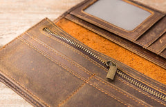 Vintage Slim long Wallets Leather Mens Tan Wallet Long Wallet for Men - iwalletsmen