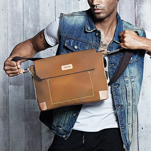 Canvas Leather Mens Khaki Side Bag Messenger Bag Khaki Canvas Courier Bag for Men - iwalletsmen