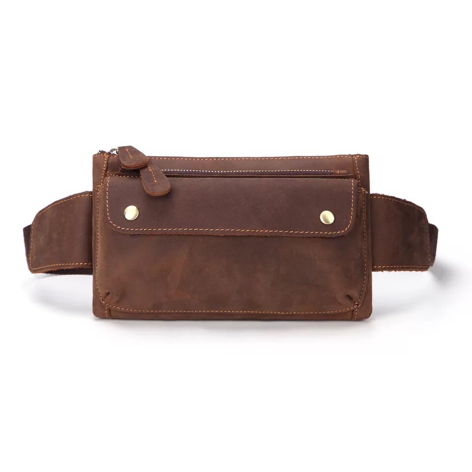 Vintage Leather Fanny Pack Mens Waist Bag Hip Pack Belt Bag for