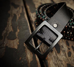 Handmade Genuine Leather Mens Belt Custom Cool Leather Men Black Belt for Men