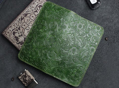 Handmade Leather Floral Mens Cool Travel Long Wallet Card Holder Card Slim Clutch Wallets for Men