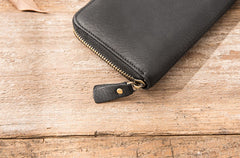 Cool Black Leather Mens Zipper Clutch Wallet Long Wallet for Men - iwalletsmen