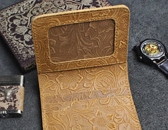 Handmade Leather Floral Mens Cool Slim Leather Wallet Men billfold Wallets Bifold for Men