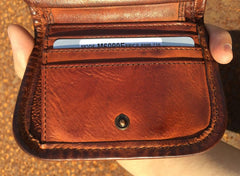 Handmade Genuine Rock Punk Leather Mens Cool Long Wallet Wristlet Bifold Clutch Wallet for Men