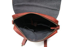 Red Brown Leather Mens Backpack Travel Backpacks Laptop Backpack for men - iwalletsmen