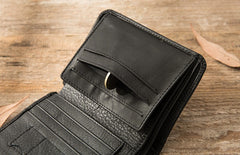 Black Cool Leather Mens Small Wallet Trifold Vintage billfold Wallet for Men - iwalletsmen