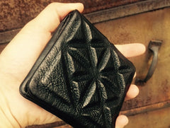 Genuine Leather Mens Cool billfold Leather Wallet Zipper Clutch Wristlet Wallet for Men