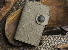 Handmade Leather Floral Mens Cool Key Wallet Wallet Card Holder Small Card Keychain Wallets for Men
