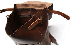 Dark Brown Leather Mens Backpack Travel Backpacks Laptop Backpack for men - iwalletsmen