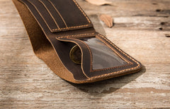 Cool Leather Mens Coffee Slim Small Wallet Bifold Vintage billfold Wallet for Men - iwalletsmen