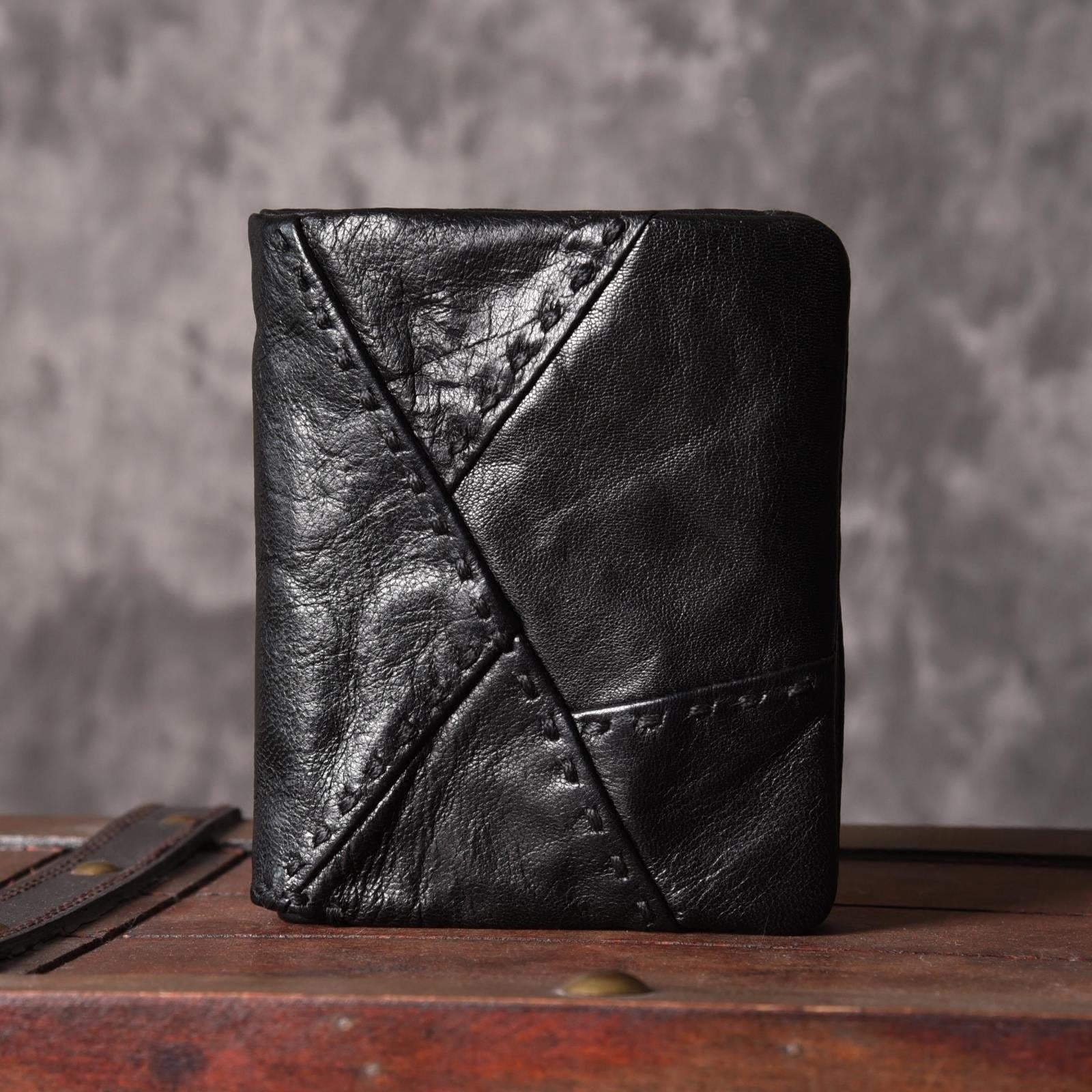 Handmade Mens Cool billfold Leather Wallet Men Small Slim Wallets Bifold for Men