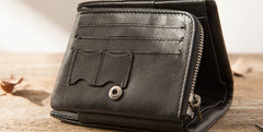 Black Leather Mens Small Wallets Trifold Vintage billfold Wallet for Men - iwalletsmen