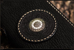 Handmade Leather Tibetan Mens Chain Biker Wallet Cool Leather Wallet Long Clutch Wallets for Men
