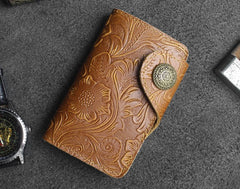 Handmade Leather Floral Mens Cool Key Wallet Wallet Card Holder Small Card Keychain Wallets for Men